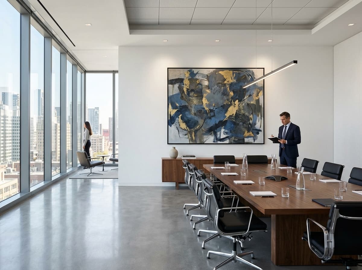 Curated fine art installed in an executive boardroom